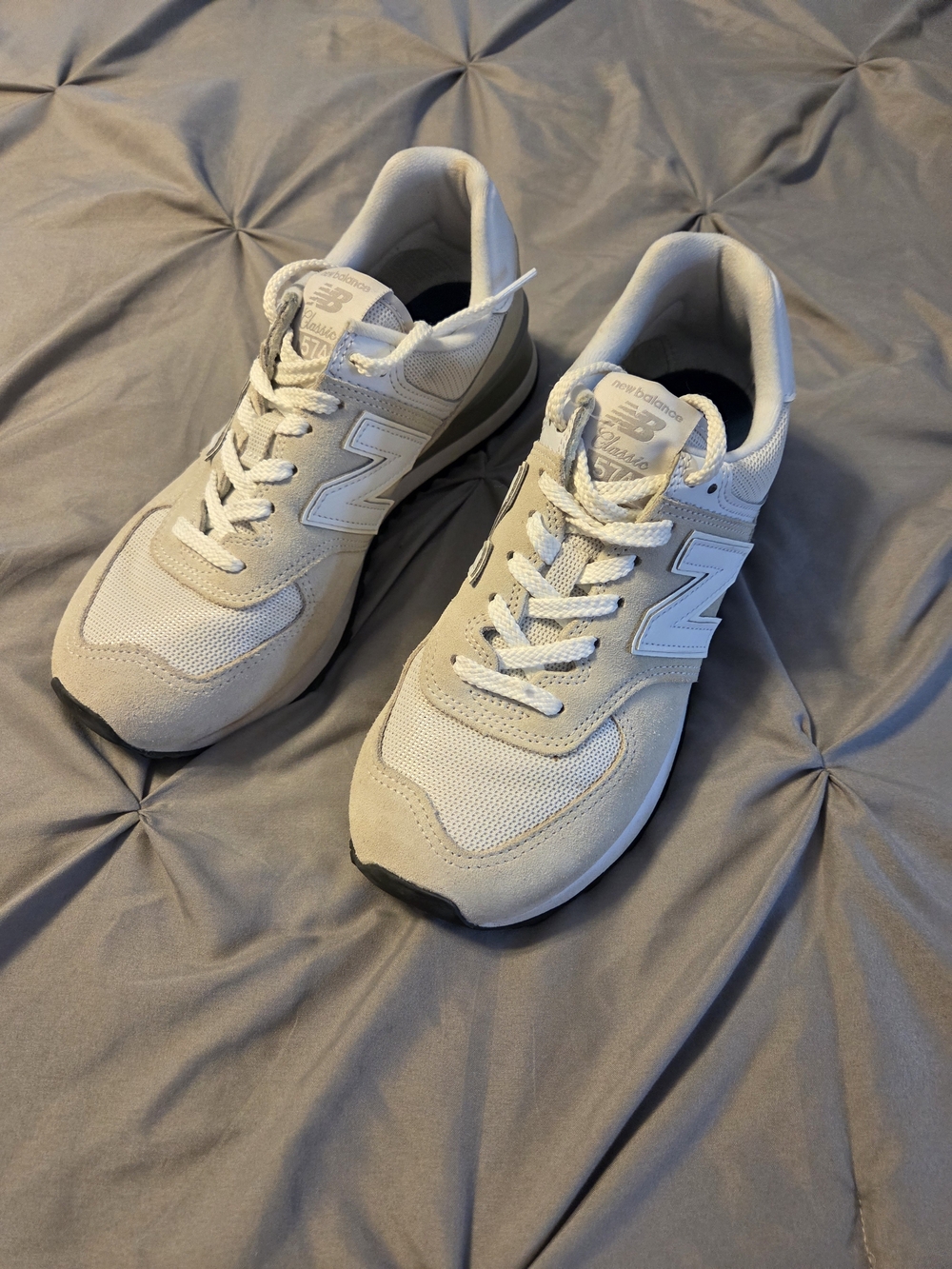 New Balance Cream and Light Gray 574 Classic Sneakers